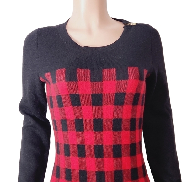Talbots red & black shift plaid lambswool nylon blend sweater dress size: S - Picture 2 of 9